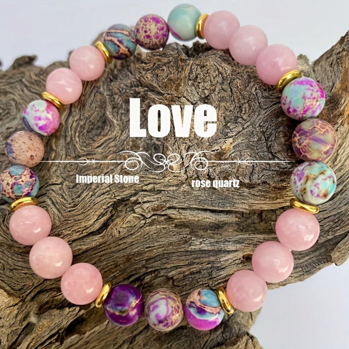 1 pièce Bracelet de pierre d'amour attractif pour femmes, bracelet de perles de jaspe impérial coloré et de quartz rose, bijoux de méditation