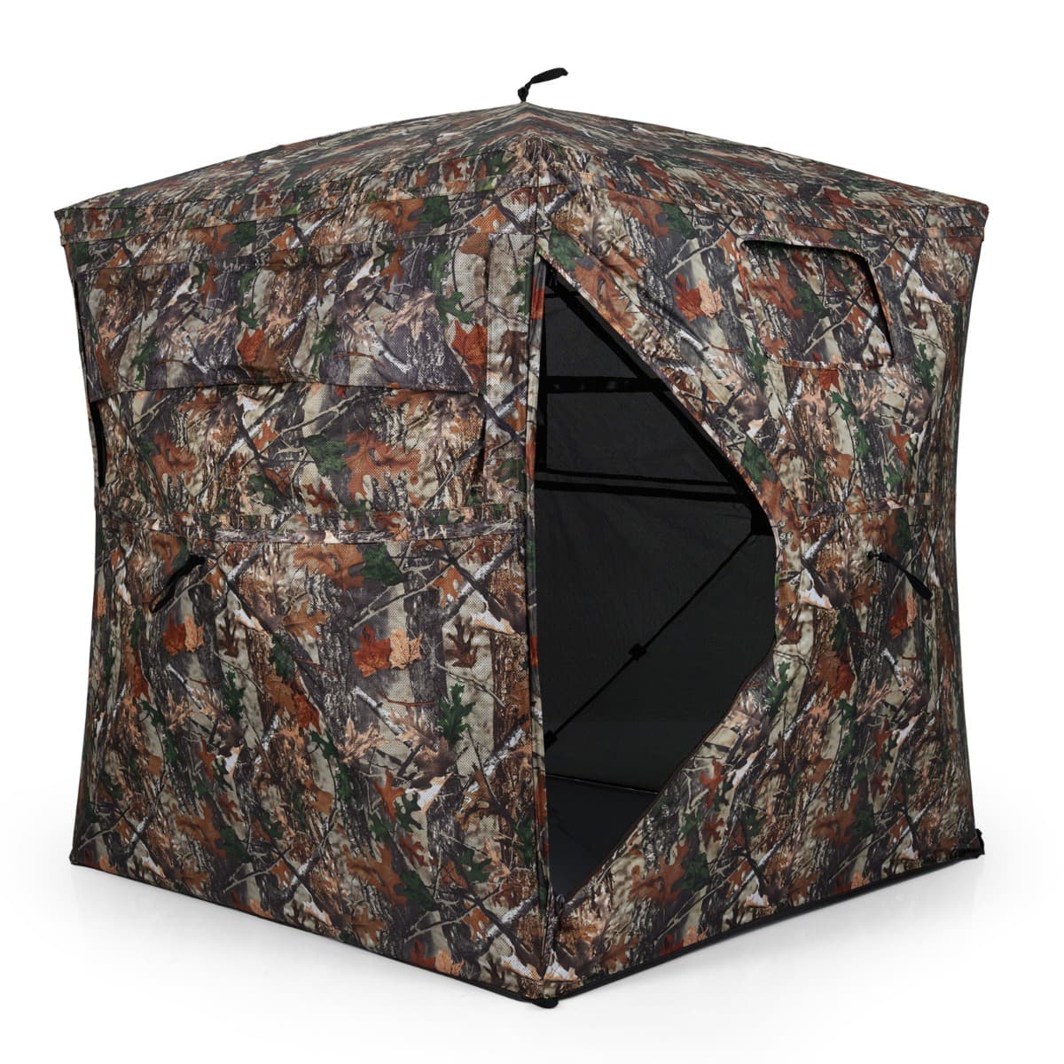 CostwayCache-chasse Unidirectionnel 360 Degrés Tente Pop-up pour 4 Personnes avec Fenêtres à Glissière Silencieuse Sac de Transport Camouflage